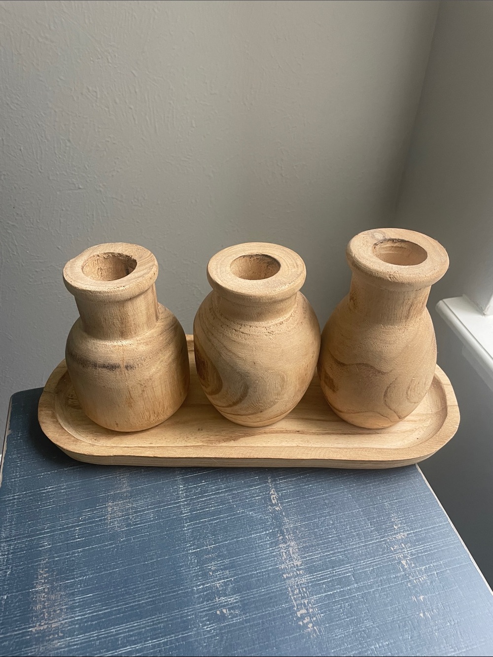 Mud Pie Natural Wood Trio Vases in Light Wood Tones - Picture 3 of 8